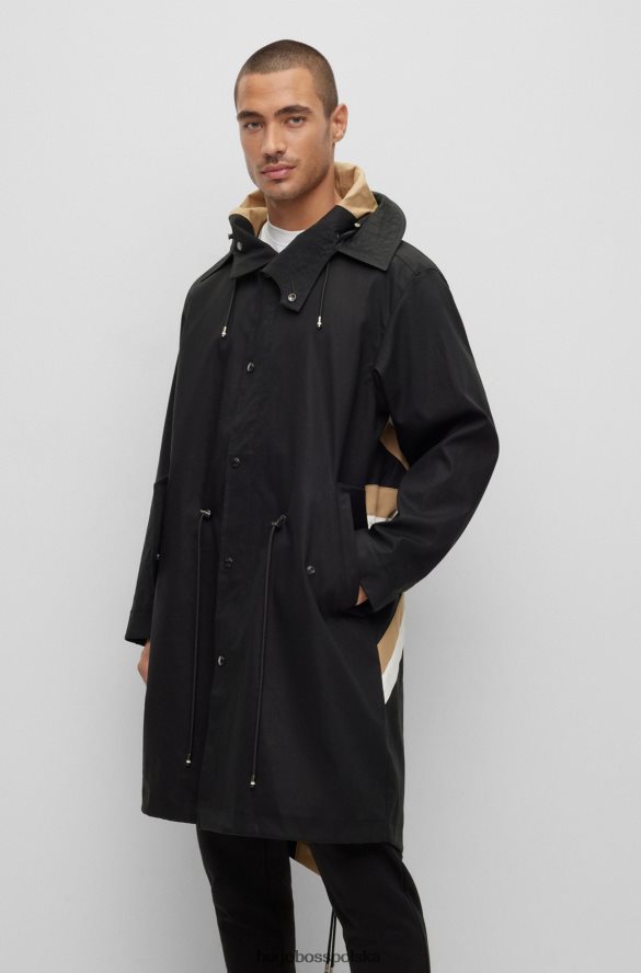 Hugo Boss czarna kurtka parka hugo typu fishtail ze złączem Union Jack i regulowanymi zatrzaskami czarny R0X0H64131