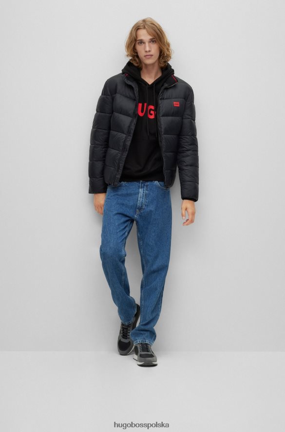Hugo Boss czarna, puchowa kurtka hugo o dopasowanym kroju z czerwoną metką z logo czarny R0X0H61389
