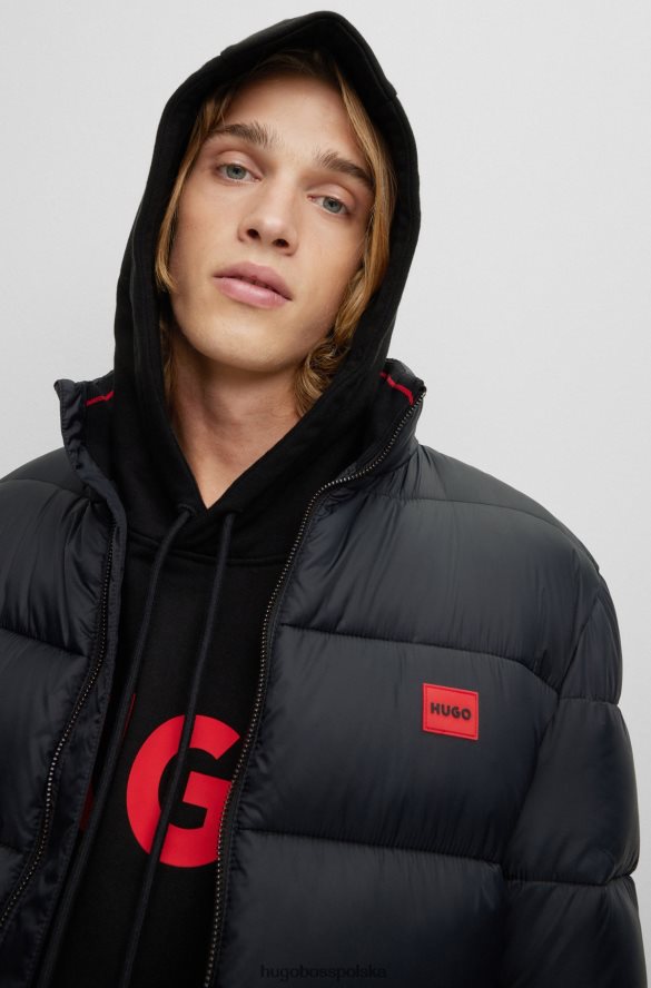 Hugo Boss czarna, puchowa kurtka hugo o dopasowanym kroju z czerwoną metką z logo czarny R0X0H61389