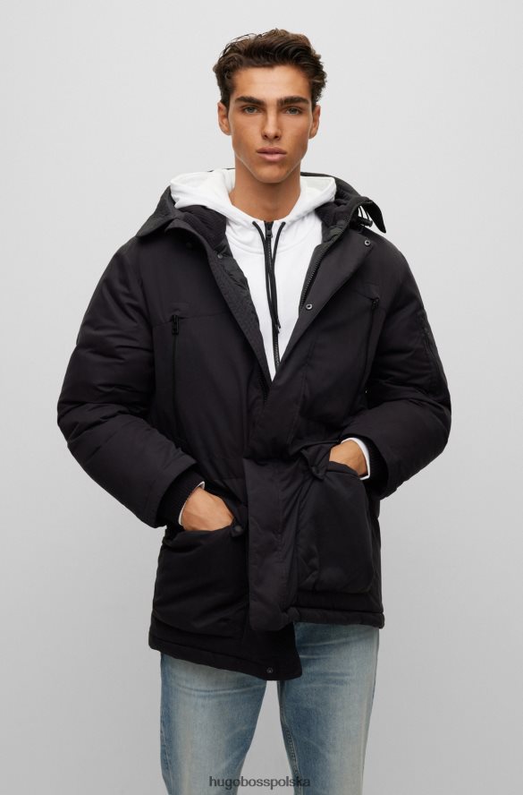 Hugo Boss czarna puchowa kurtka parka hugo z logo na ramce czarny R0X0H61672