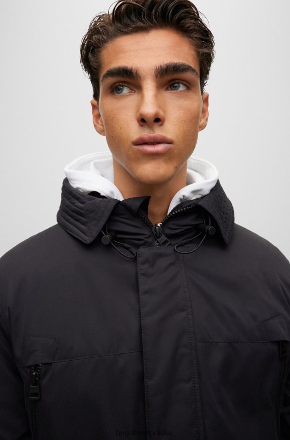 Hugo Boss czarna puchowa kurtka parka hugo z logo na ramce czarny R0X0H61672