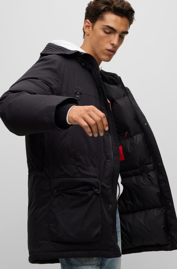 Hugo Boss czarna puchowa kurtka parka hugo z logo na ramce czarny R0X0H61672