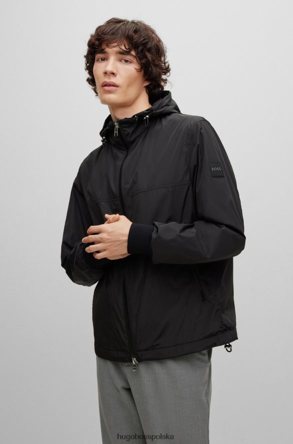 Hugo Boss czarna, wodoodporna kurtka hugo o regularnym kroju z odpinanym kapturem czarny R0X0H63056