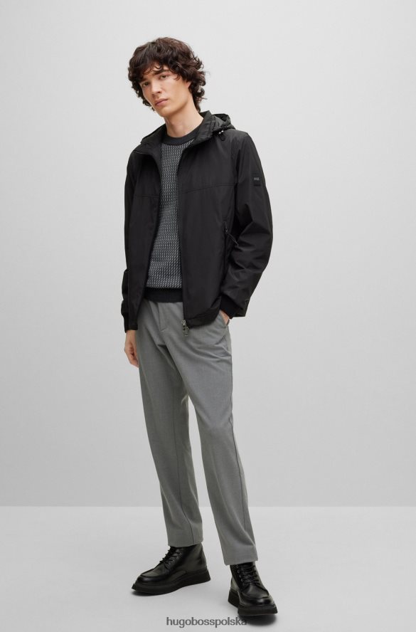 Hugo Boss czarna, wodoodporna kurtka hugo o regularnym kroju z odpinanym kapturem czarny R0X0H63056