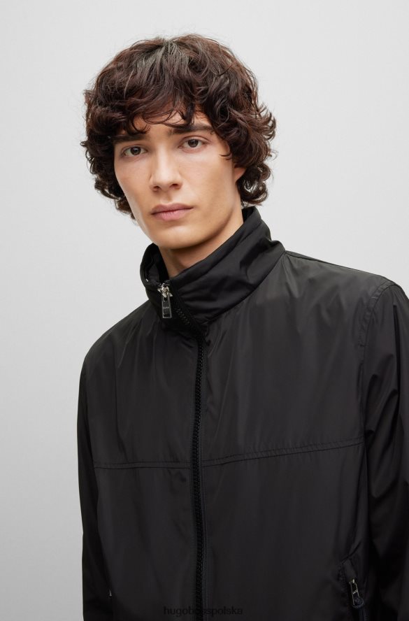 Hugo Boss czarna, wodoodporna kurtka hugo o regularnym kroju z odpinanym kapturem czarny R0X0H63056