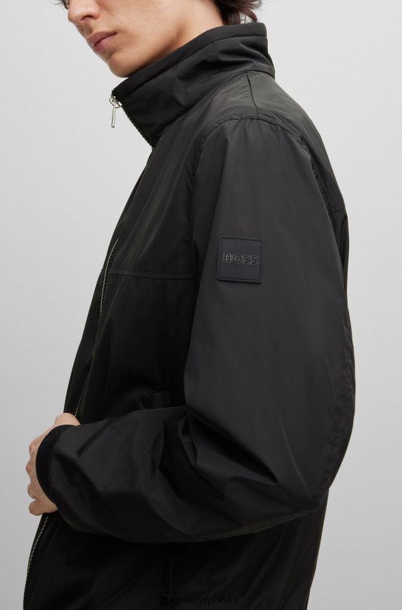 Hugo Boss czarna, wodoodporna kurtka hugo o regularnym kroju z odpinanym kapturem czarny R0X0H63056