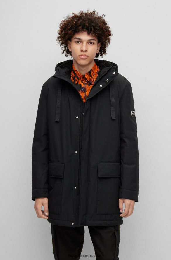 Hugo Boss czarna, wodoodporna kurtka parka hugo o regularnym kroju z logo w ramce czarny R0X0H62653