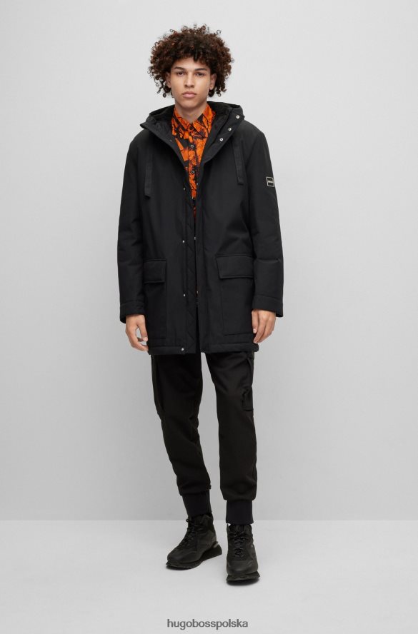 Hugo Boss czarna, wodoodporna kurtka parka hugo o regularnym kroju z logo w ramce czarny R0X0H62653