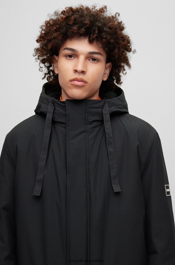Hugo Boss czarna, wodoodporna kurtka parka hugo o regularnym kroju z logo w ramce czarny R0X0H62653