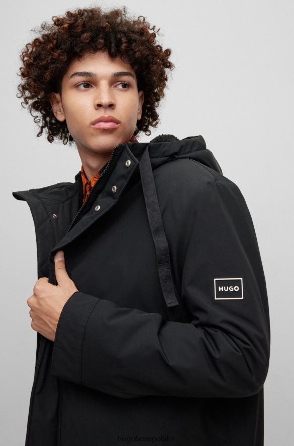 Hugo Boss czarna, wodoodporna kurtka parka hugo o regularnym kroju z logo w ramce czarny R0X0H62653
