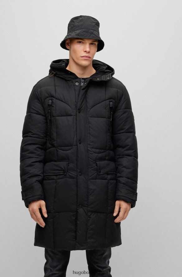 Hugo Boss czarna, wodoodporna kurtka parka hugo z łatami na łokciach czarny R0X0H62164