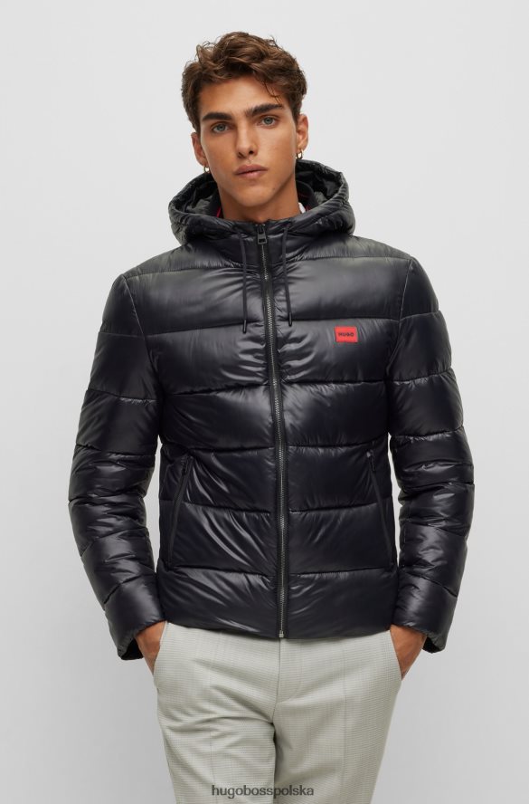 Hugo Boss czarna, wodoodporna kurtka puchowa Hugo z czerwoną metką z logo czarny R0X0H61860