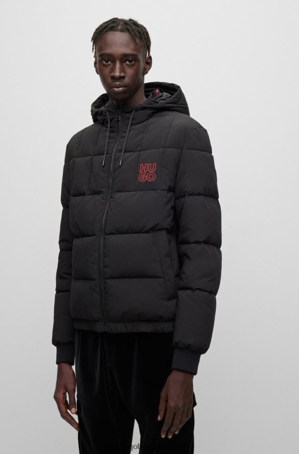 Hugo Boss czarna, wodoodporna kurtka puchowa Hugo z nałożonym logo czarny R0X0H61008