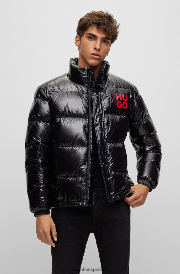 Hugo Boss czarna wodoodporna kurtka puchowa z detalami z logo hugo czarny R0X0H62451