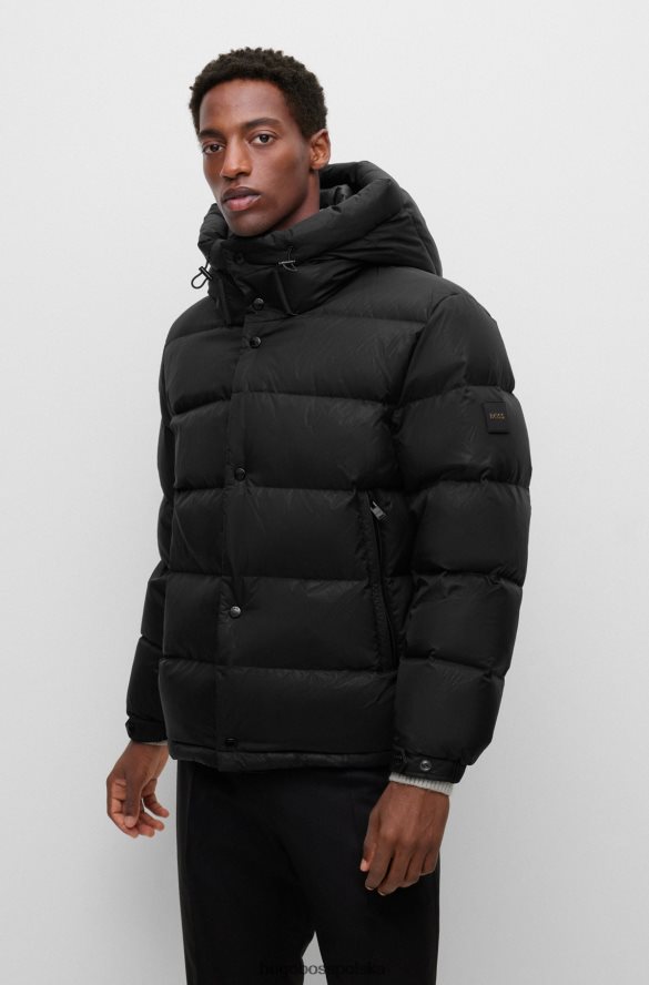 Hugo Boss czarna wodoodporna kurtka puchowa z naszywką z monogramem i podszewką hugo czarny R0X0H64290