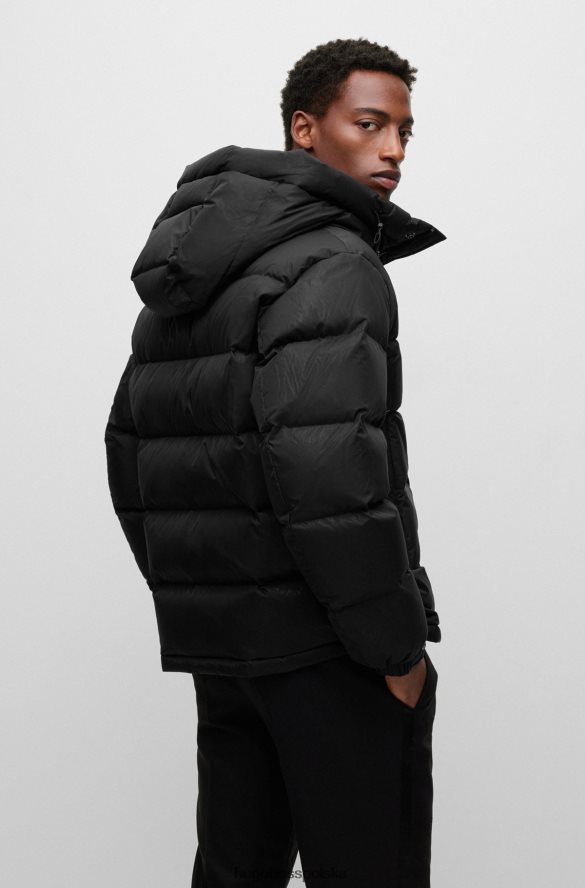 Hugo Boss czarna wodoodporna kurtka puchowa z naszywką z monogramem i podszewką hugo czarny R0X0H64290