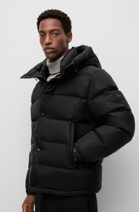 Hugo Boss czarna wodoodporna kurtka puchowa z naszywką z monogramem i podszewką hugo czarny R0X0H64290