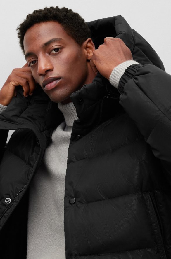 Hugo Boss czarna wodoodporna kurtka puchowa z naszywką z monogramem i podszewką hugo czarny R0X0H64290