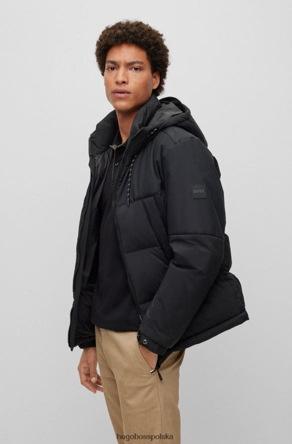 Hugo Boss czarna wodoodporna kurtka z kapturem hugo z różnych materiałów czarny R0X0H61014