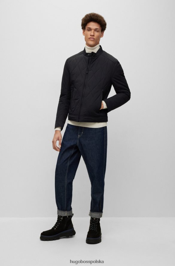 Hugo Boss czarna, wodoodporna pikowana kurtka hugo z naszywką z logo czarny R0X0H61371