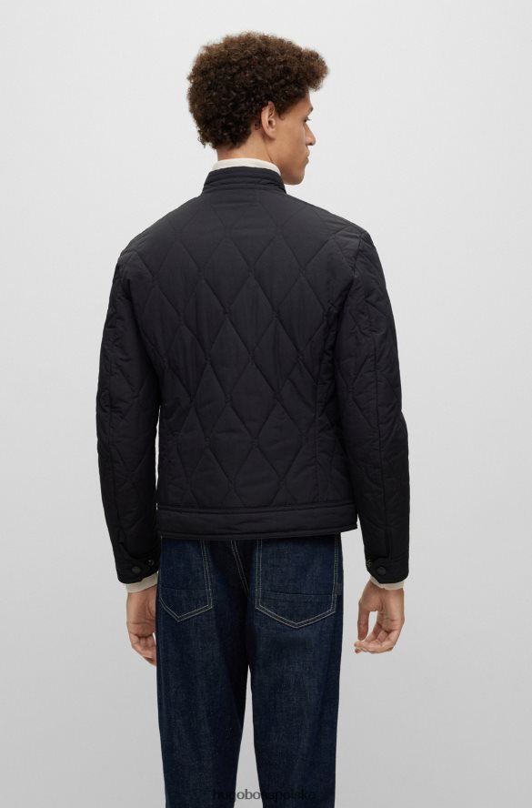 Hugo Boss czarna, wodoodporna pikowana kurtka hugo z naszywką z logo czarny R0X0H61371