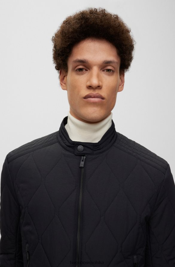 Hugo Boss czarna, wodoodporna pikowana kurtka hugo z naszywką z logo czarny R0X0H61371