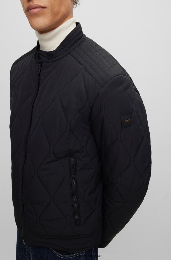 Hugo Boss czarna, wodoodporna pikowana kurtka hugo z naszywką z logo czarny R0X0H61371