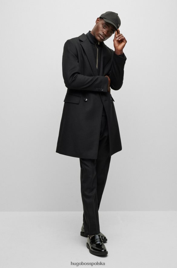 Hugo Boss czarny dwurzędowy płaszcz z dziewiczej wełny i kaszmiru hugo czarny R0X0H6898