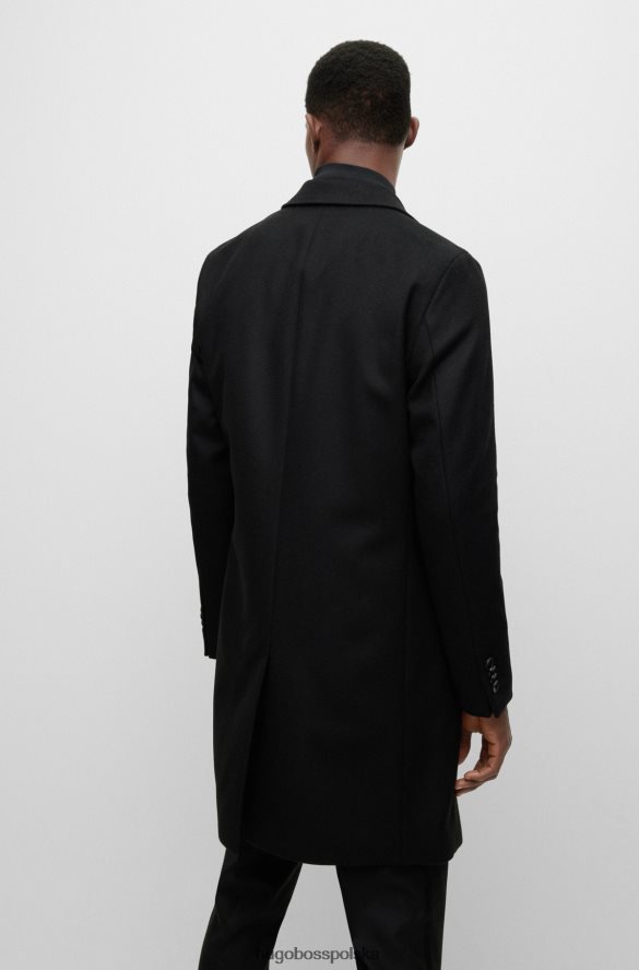 Hugo Boss czarny dwurzędowy płaszcz z dziewiczej wełny i kaszmiru hugo czarny R0X0H6898