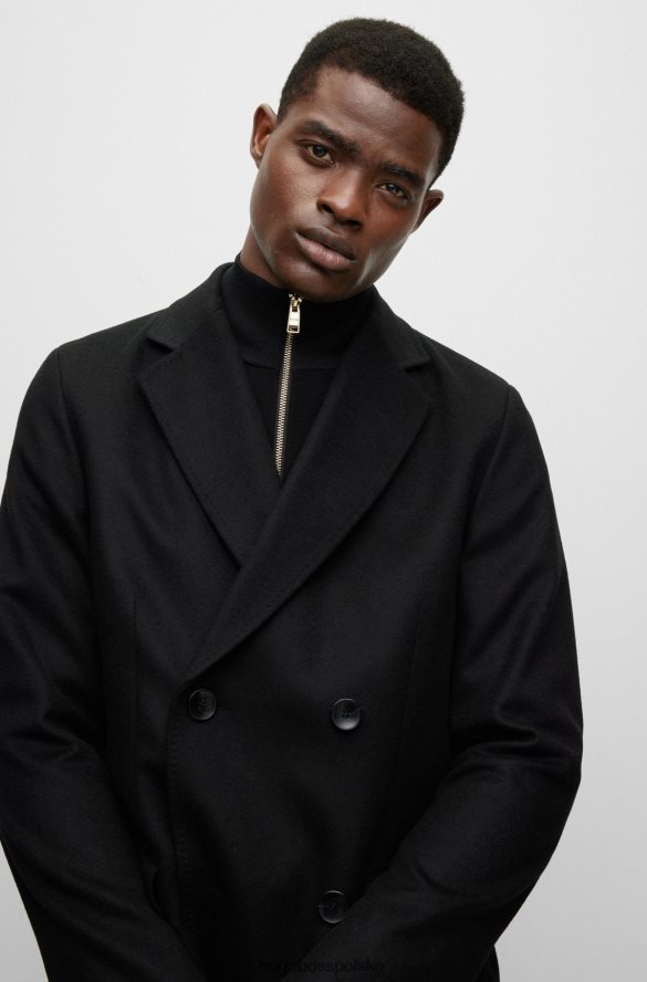 Hugo Boss czarny dwurzędowy płaszcz z dziewiczej wełny i kaszmiru hugo czarny R0X0H6898