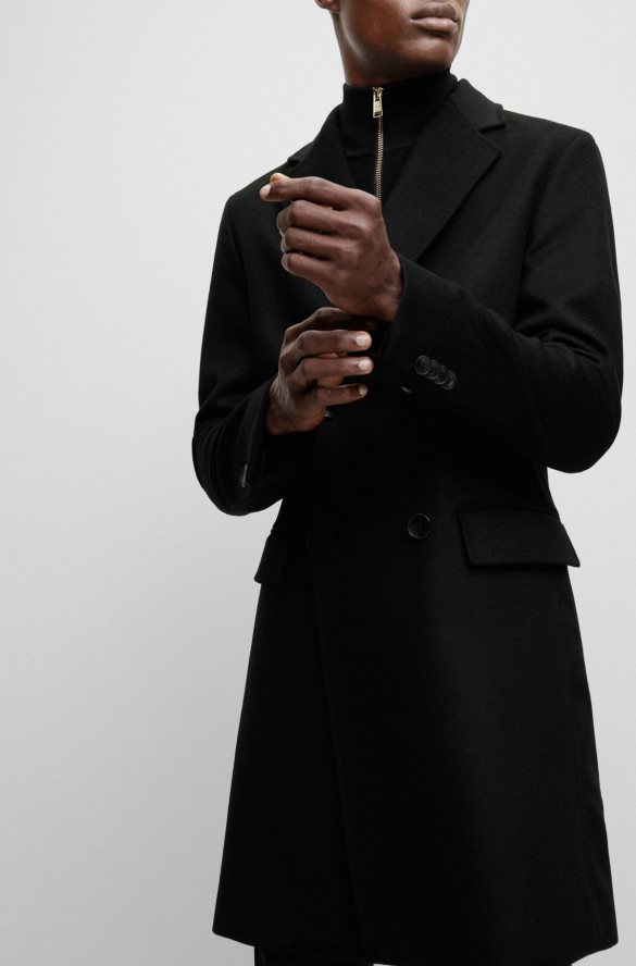 Hugo Boss czarny dwurzędowy płaszcz z dziewiczej wełny i kaszmiru hugo czarny R0X0H6898