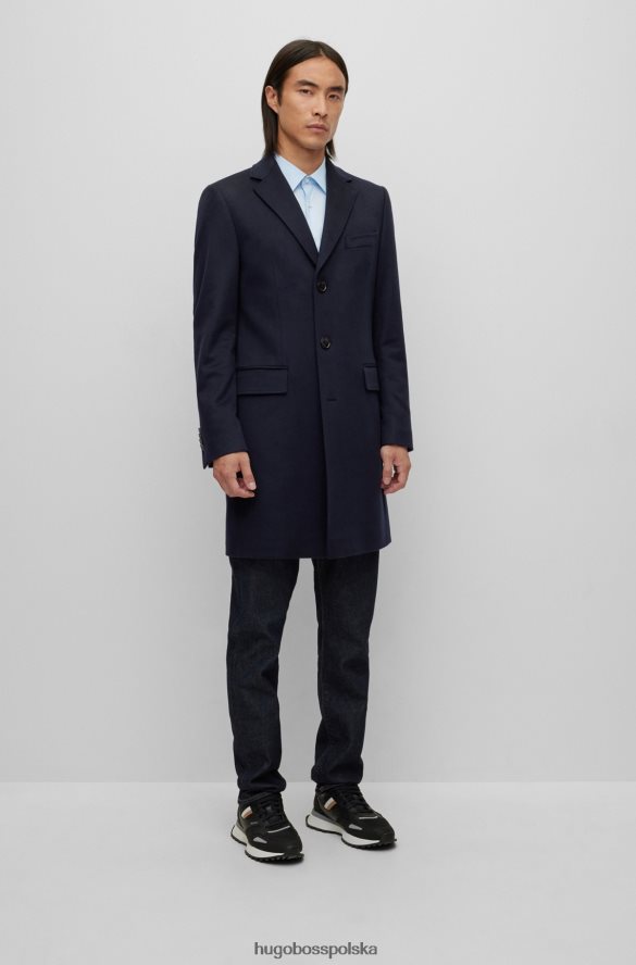 Hugo Boss dopasowany płaszcz z odpowiedzialnego kaszmiru Hugo w kolorze ciemnoniebieskim ciemny niebieski R0X0H62335