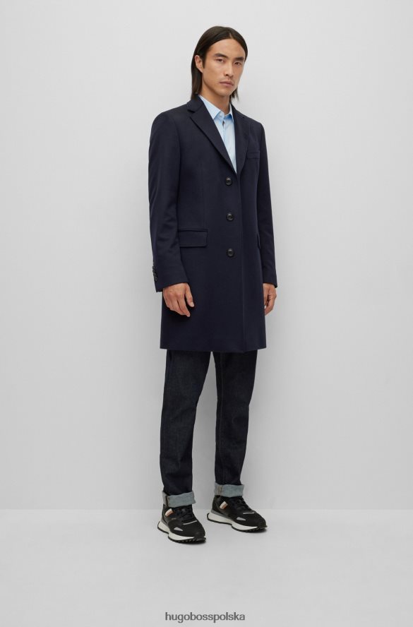 Hugo Boss dopasowany płaszcz z odpowiedzialnego kaszmiru Hugo w kolorze ciemnoniebieskim ciemny niebieski R0X0H62335