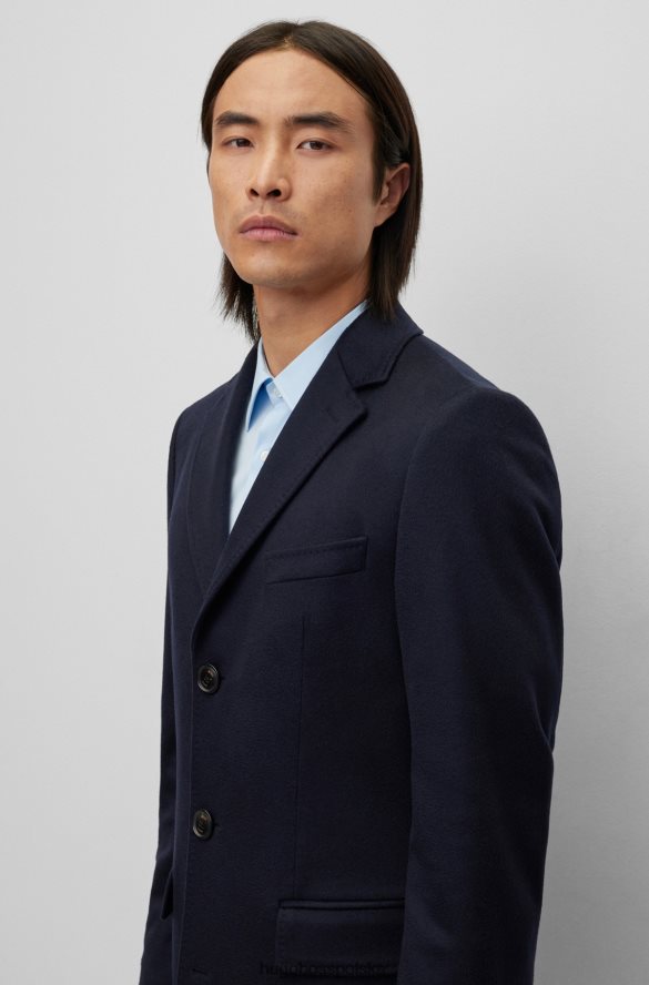 Hugo Boss dopasowany płaszcz z odpowiedzialnego kaszmiru Hugo w kolorze ciemnoniebieskim ciemny niebieski R0X0H62335