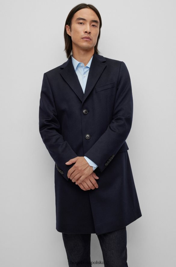Hugo Boss dopasowany płaszcz z odpowiedzialnego kaszmiru Hugo w kolorze ciemnoniebieskim ciemny niebieski R0X0H62335
