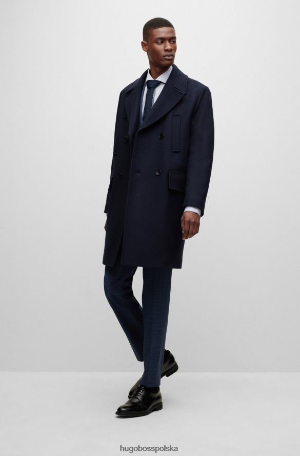 Hugo Boss dwurzędowy płaszcz o swobodnym kroju z mieszanki wełny hugo w kolorze ciemnoniebieskim ciemny niebieski R0X0H61321