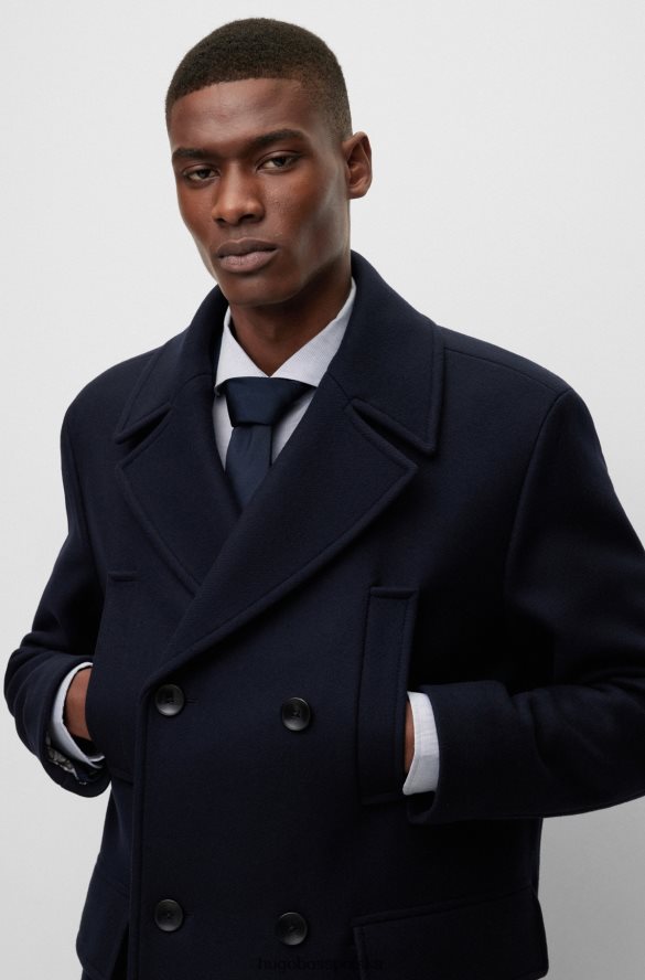 Hugo Boss dwurzędowy płaszcz o swobodnym kroju z mieszanki wełny hugo w kolorze ciemnoniebieskim ciemny niebieski R0X0H61321