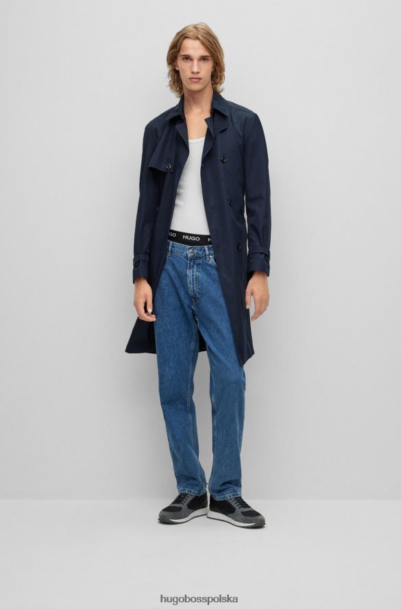 Hugo Boss dwurzędowy trencz z wodoodpornego materiału hugo w kolorze ciemnoniebieskim ciemny niebieski R0X0H62615