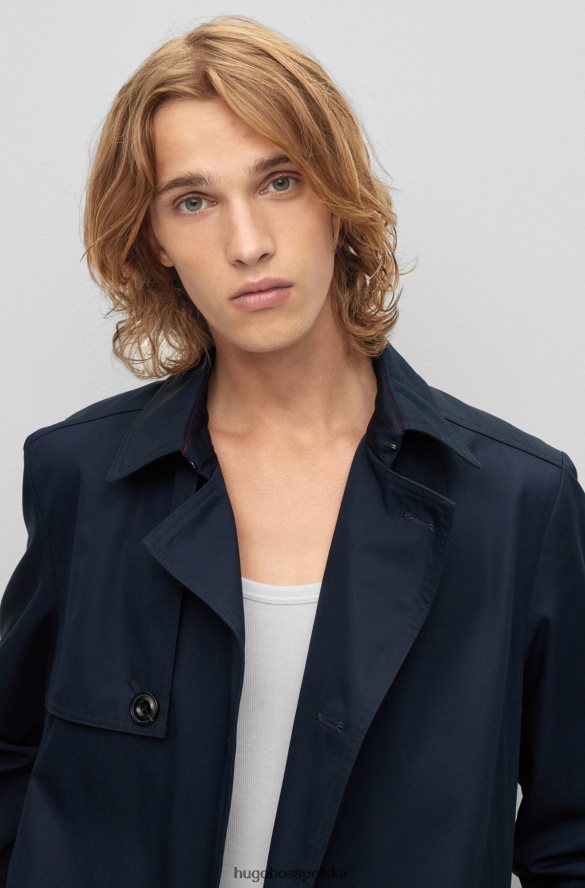 Hugo Boss dwurzędowy trencz z wodoodpornego materiału hugo w kolorze ciemnoniebieskim ciemny niebieski R0X0H62615
