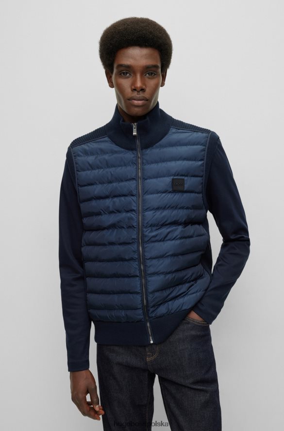 Hugo Boss hugo ciemnoniebieska ocieplana kurtka z mieszanki materiałów z naszywką z logo ciemny niebieski R0X0H61868