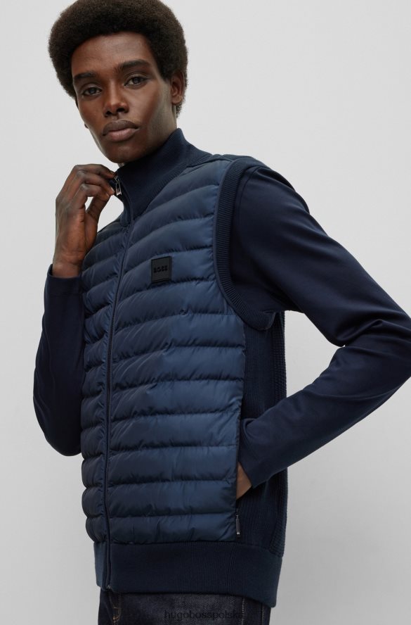 Hugo Boss hugo ciemnoniebieska ocieplana kurtka z mieszanki materiałów z naszywką z logo ciemny niebieski R0X0H61868