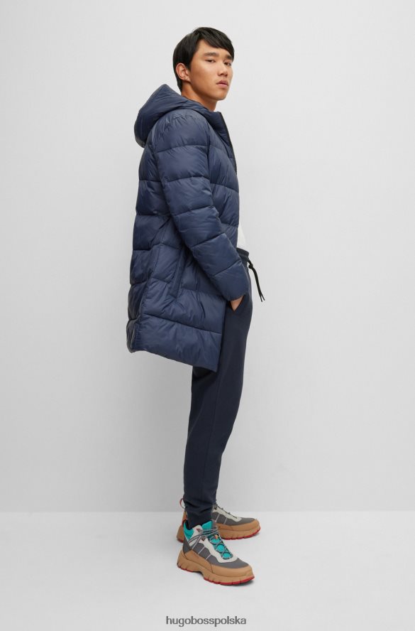 Hugo Boss hugo ciemnoniebieski, puchowy płaszcz z kapturem i logo na piersi ciemny niebieski R0X0H61501
