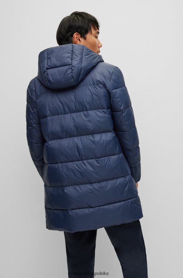 Hugo Boss hugo ciemnoniebieski, puchowy płaszcz z kapturem i logo na piersi ciemny niebieski R0X0H61501