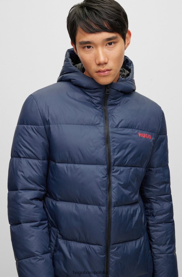 Hugo Boss hugo ciemnoniebieski, puchowy płaszcz z kapturem i logo na piersi ciemny niebieski R0X0H61501