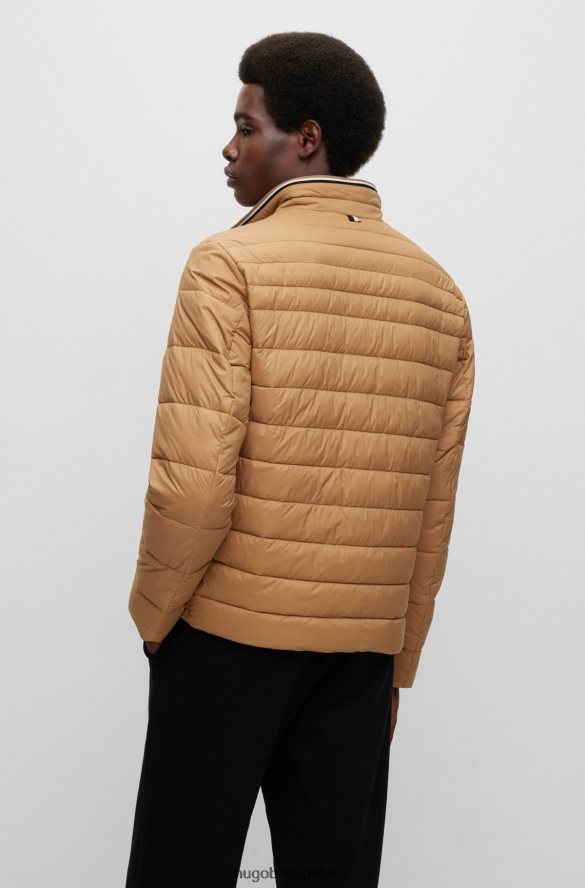 Hugo Boss hugo wodoodporna ocieplana kurtka z taśmą z logo 3D w kolorze beżowym beżowy R0X0H61974