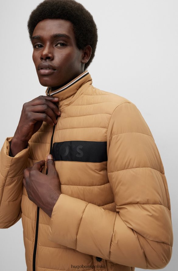 Hugo Boss hugo wodoodporna ocieplana kurtka z taśmą z logo 3D w kolorze beżowym beżowy R0X0H61974