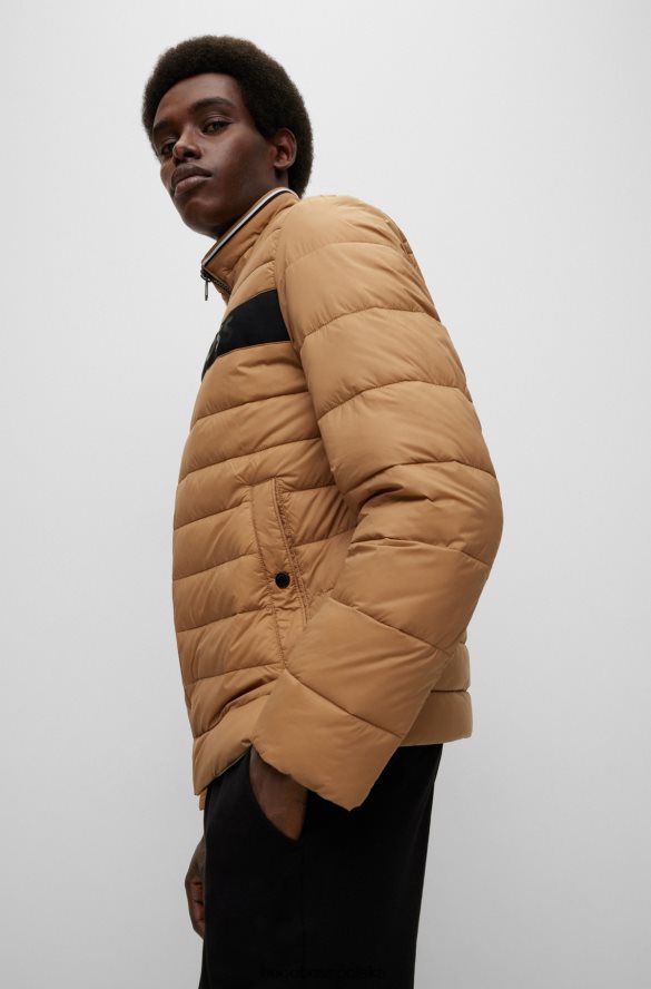 Hugo Boss hugo wodoodporna ocieplana kurtka z taśmą z logo 3D w kolorze beżowym beżowy R0X0H61974