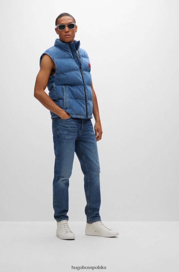 Hugo Boss jasnoniebieska dżinsowa kamizelka puchowa Hugo z czerwoną metką z logo jasny niebieski R0X0H63662