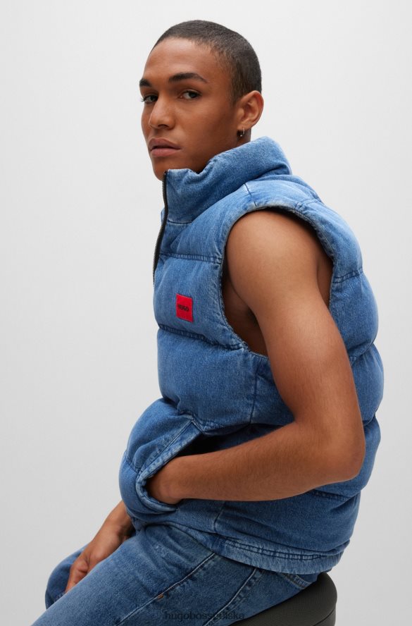 Hugo Boss jasnoniebieska dżinsowa kamizelka puchowa Hugo z czerwoną metką z logo jasny niebieski R0X0H63662