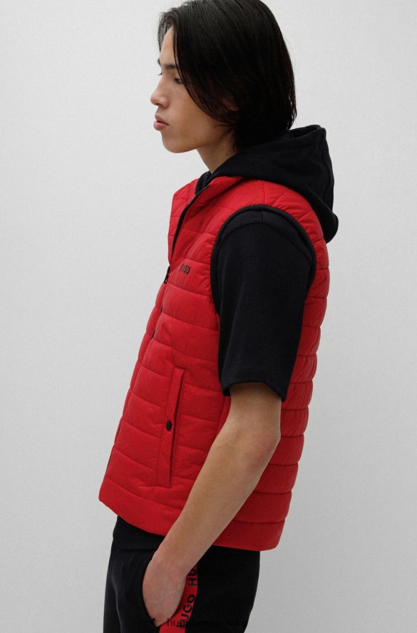 Hugo Boss jasnoróżowa, wodoodporna, wyściełana kamizelka o dopasowanym kroju z kontrastowym logo hugo jasnoróżowy R0X0H62093